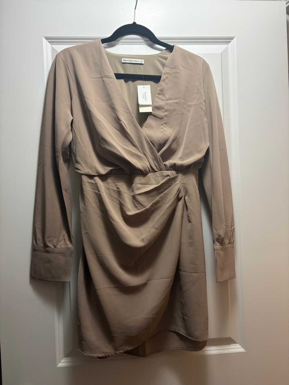 A.L.C. Taupe Long Sleeve Draped Wrap Dress